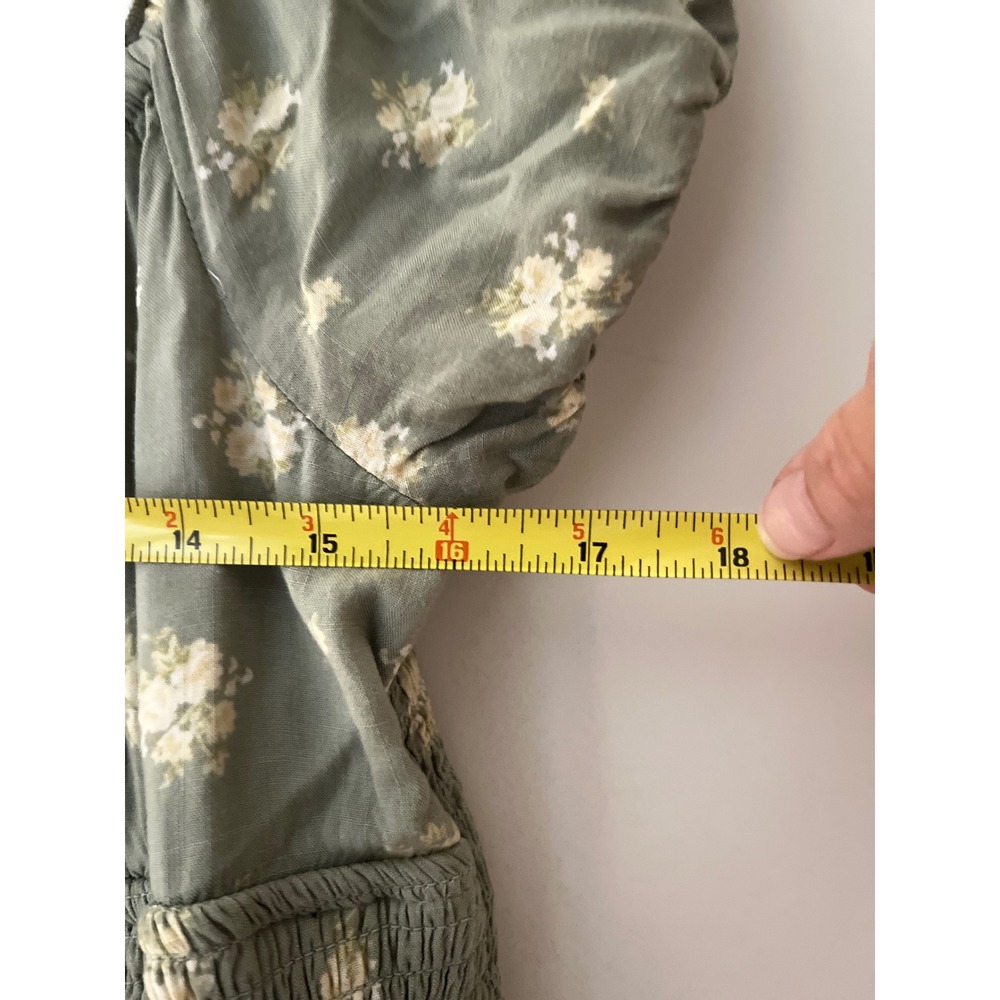 Aeropostale Womens Sage Green Floral‎ Smocked Mini Dress Puff Sleeve XL 2476AS25 - Picture 6 of 9
